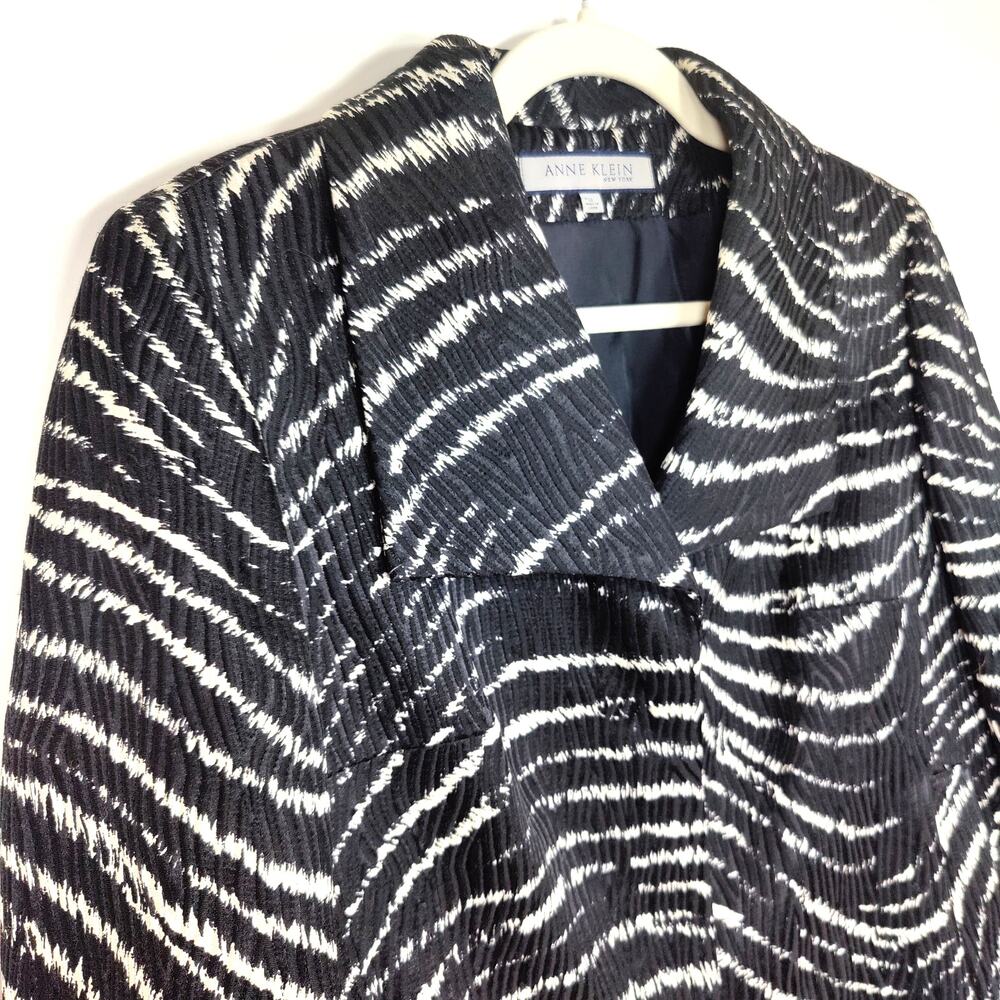 Anne Klein Silk Wool Zebra Print Textured Blazer Career Jacket 12